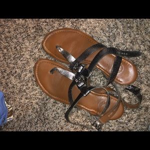 Silver/taupe strap sandals